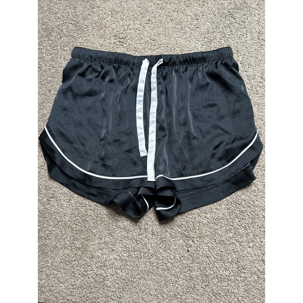 Women’s Small Stars Above Silky Black Drawstring Sleep Shorts